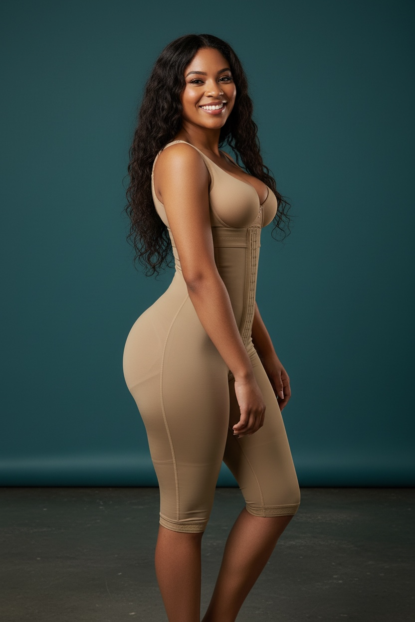 FB836L Long Strapless High Compression Knee-Length Shaper with Invisible Butt Lifter and Triple Hook Closure