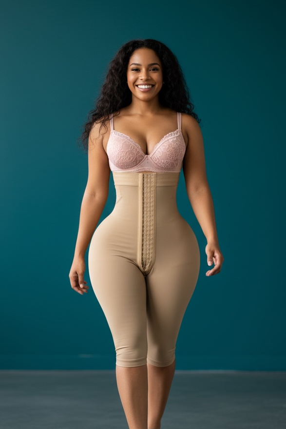 FB836L Long Strapless High Compression Knee-Length Shaper with Invisible Butt Lifter and Triple Hook Closure