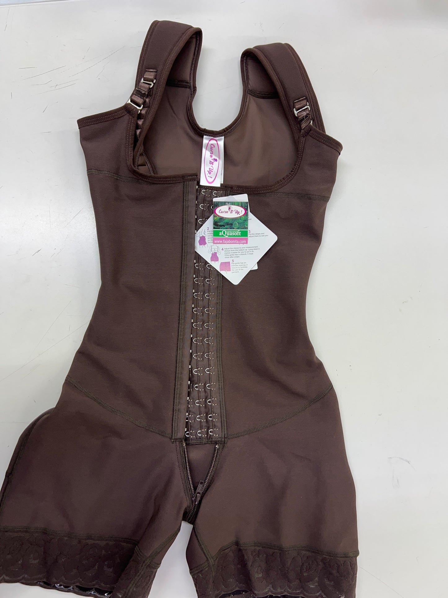 FB724-1zp Short Style High Compression Garment with Thick Straps and Triple Hook Closure - Bonita Shape