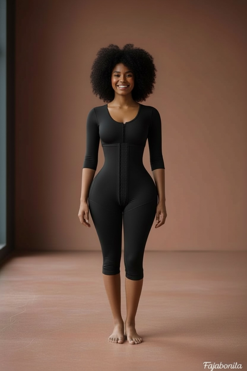 FB717 Full Body Shaping Garment with 3 Hooks, Built-in Bra & Sleeves