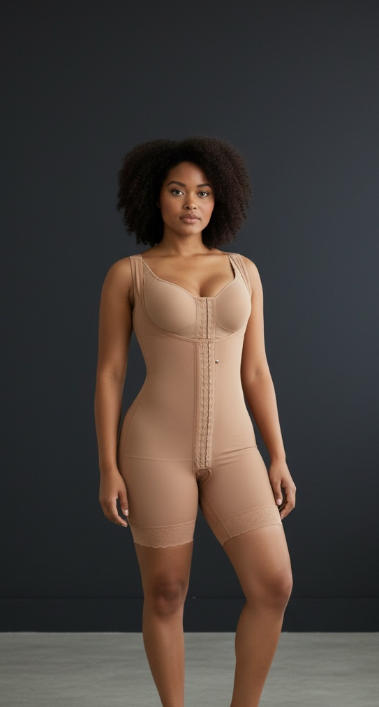 FB724-1zp Short Style High Compression Garment with Thick Straps and Triple Hook Closure - Bonita Shape