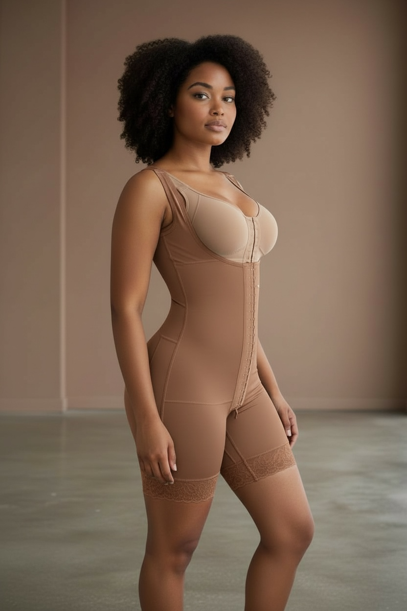 FB724-1zp Short Style High Compression Garment with Thick Straps and Triple Hook Closure - Bonita Shape