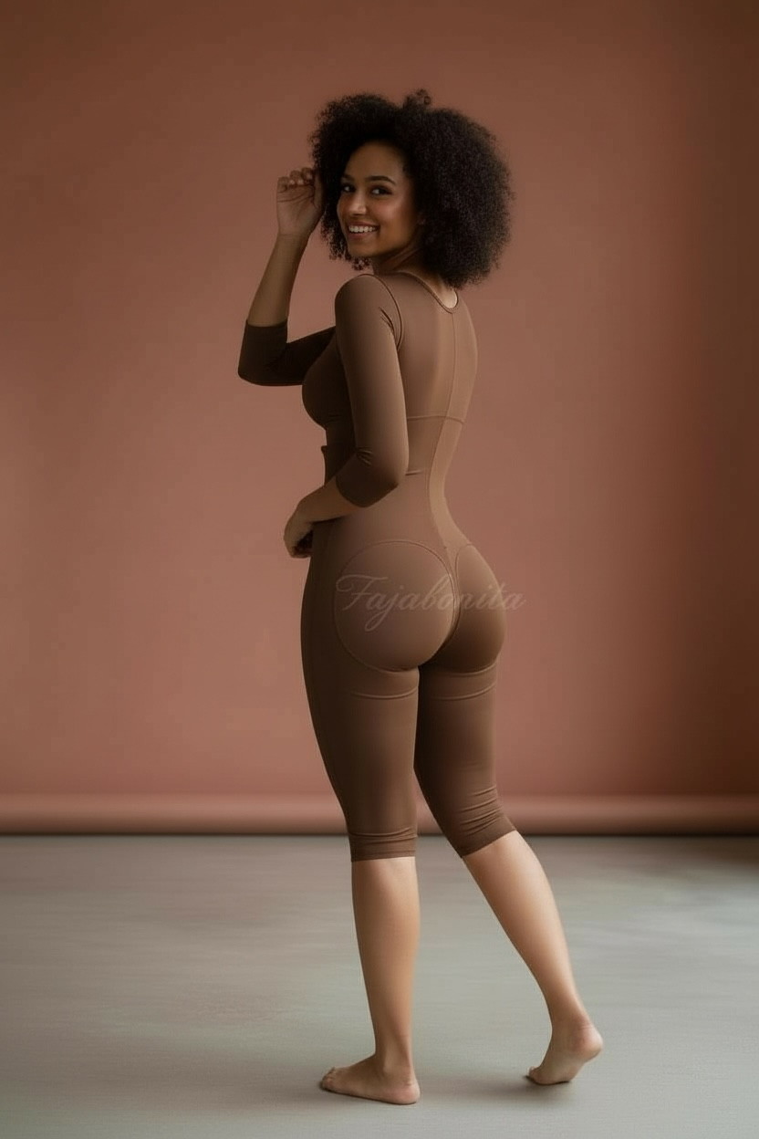 FB717 Full Body Shaping Garment with 3 Hooks, Built-in Bra & Sleeves