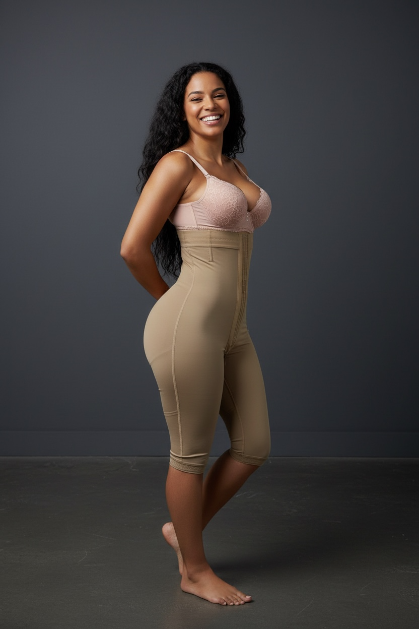 FB836L Long Strapless High Compression Knee-Length Shaper with Invisible Butt Lifter and Triple Hook Closure