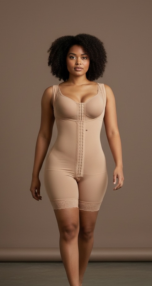 FB724-1zp Short Style High Compression Garment with Thick Straps and Triple Hook Closure - Bonita Shape