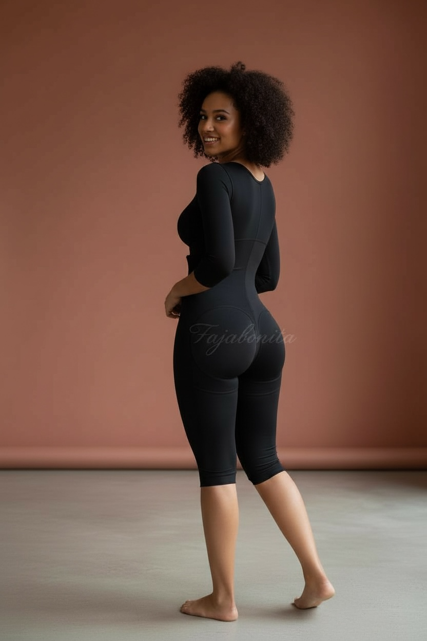 FB717 Full Body Shaping Garment with 3 Hooks, Built-in Bra & Sleeves