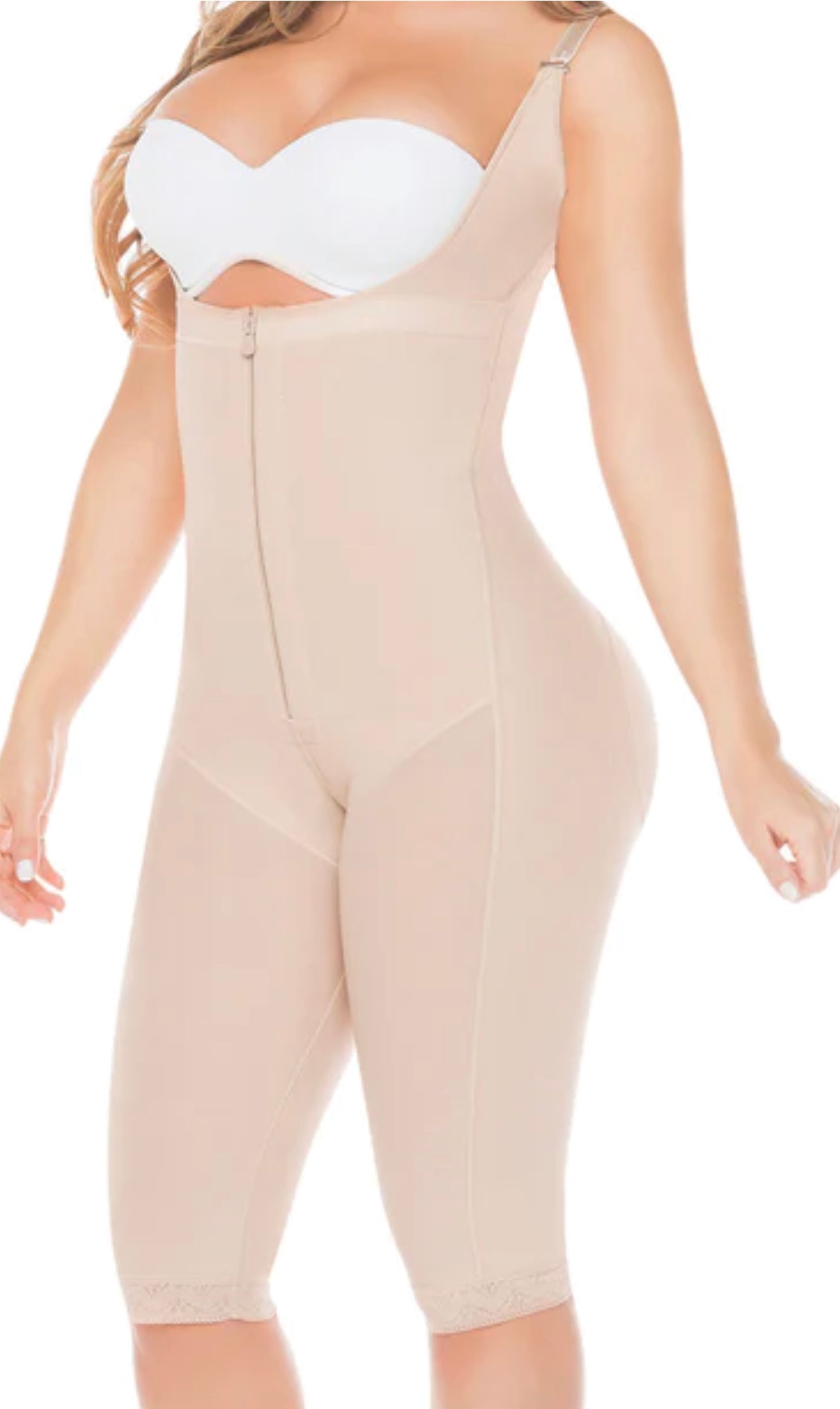 FINAL SALE CS626-cotton  FAJA LONG WITH THIN STRAP WITH FRONTAL ZIPPER - Bonita Shape