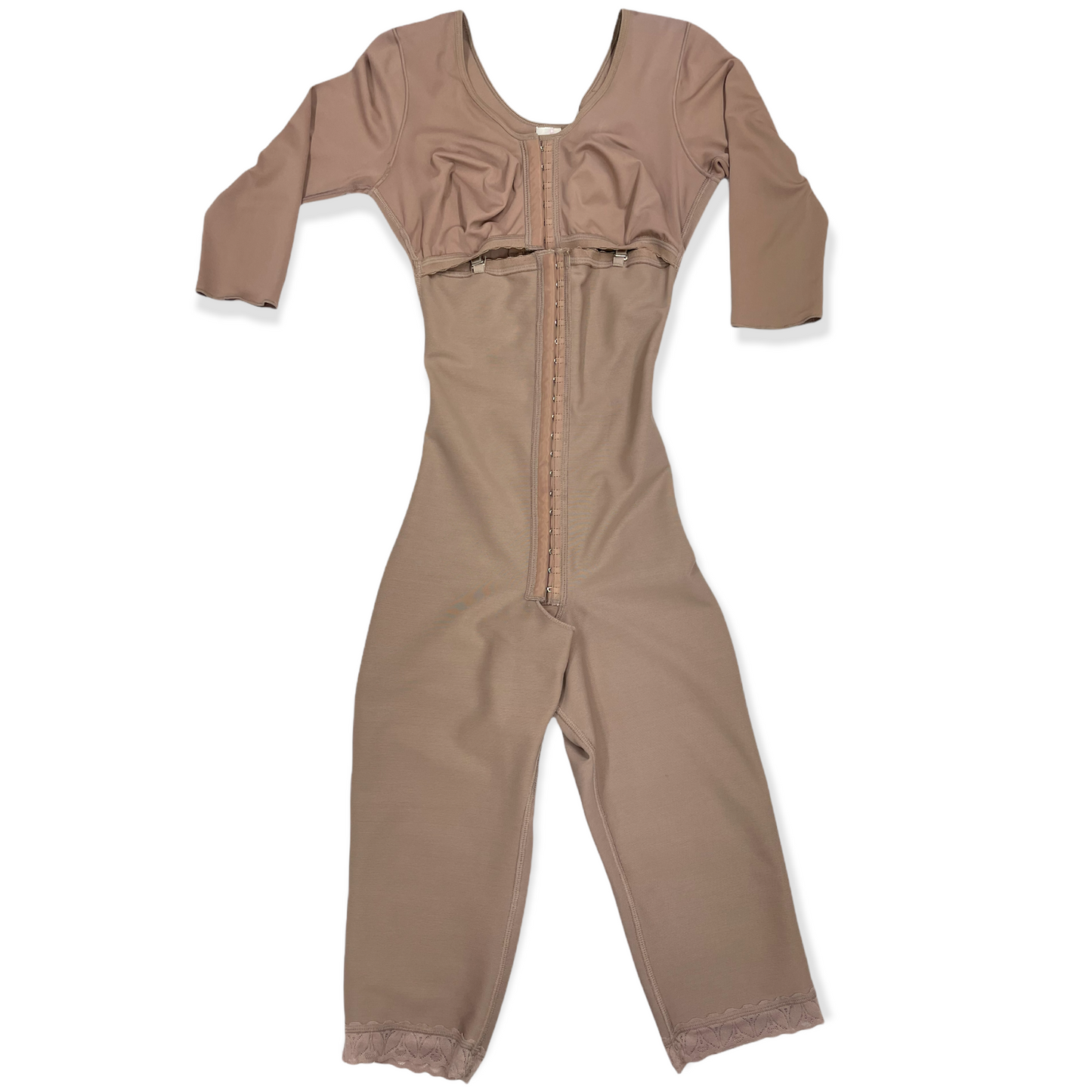 FB717 Full Body Shaping Garment with 3 Hooks, Built-in Bra & Sleeves