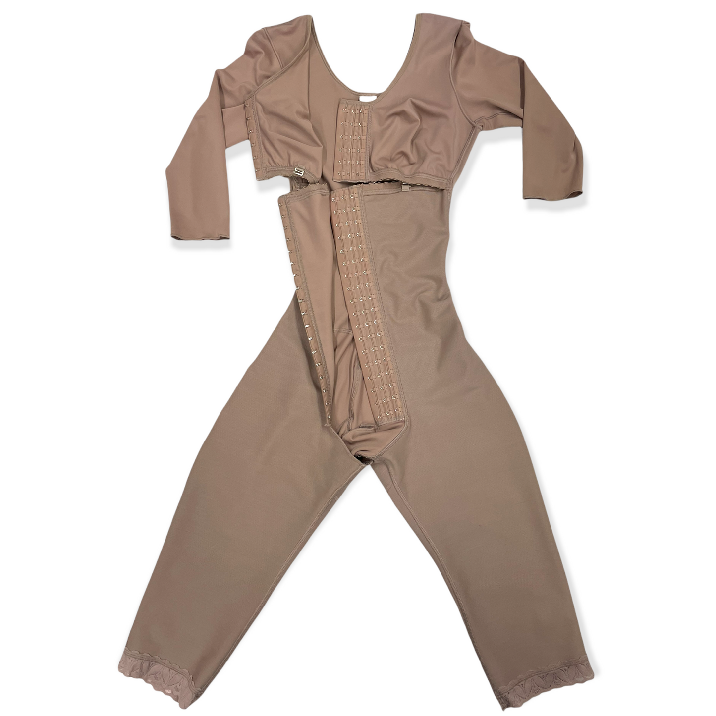 FB717 Full Body Shaping Garment with 3 Hooks, Built-in Bra & Sleeves